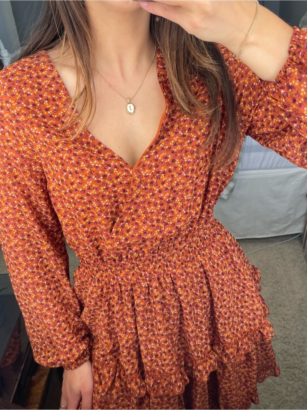 Tiered Chiffon Floral Flowy Mini Dress